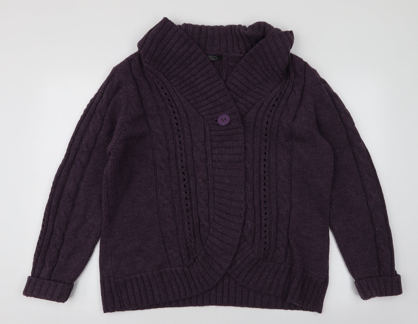 BM Womens Purple Collared  Acrylic Cardigan Jumper Size L