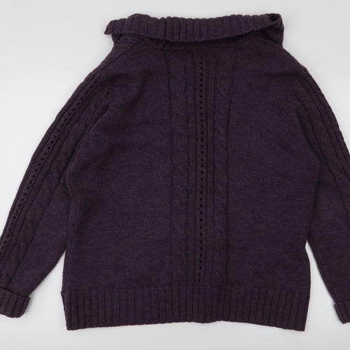 BM Womens Purple Collared  Acrylic Cardigan Jumper Size L