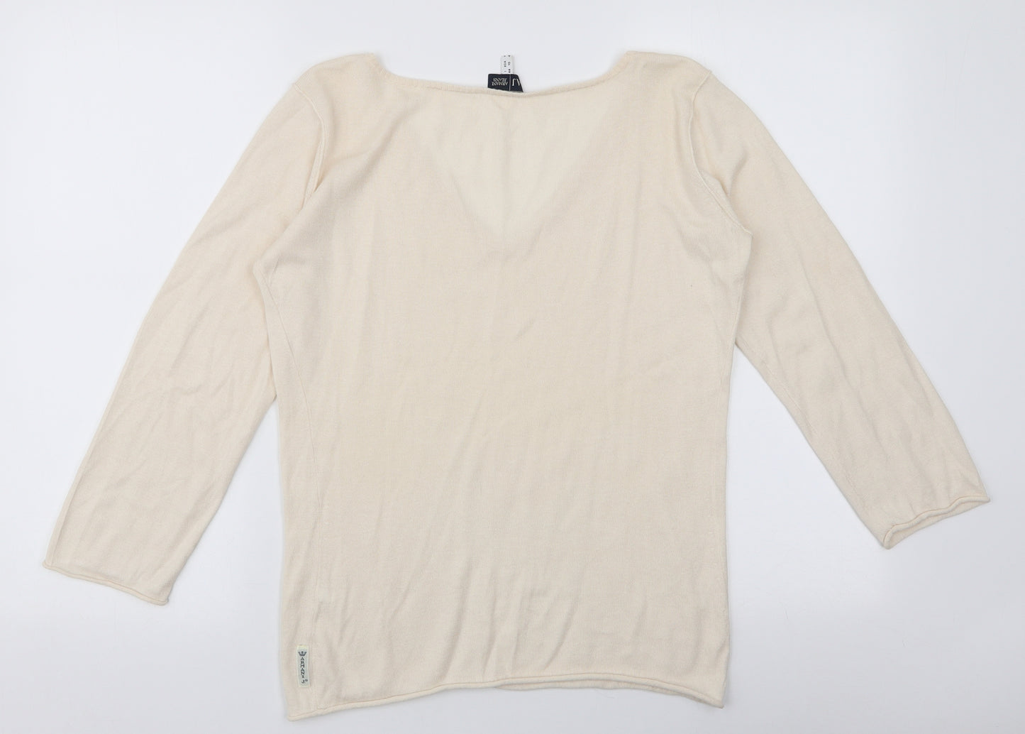 Armani Jeans Womens Ivory V-Neck  Polyester Pullover Jumper Size 14
