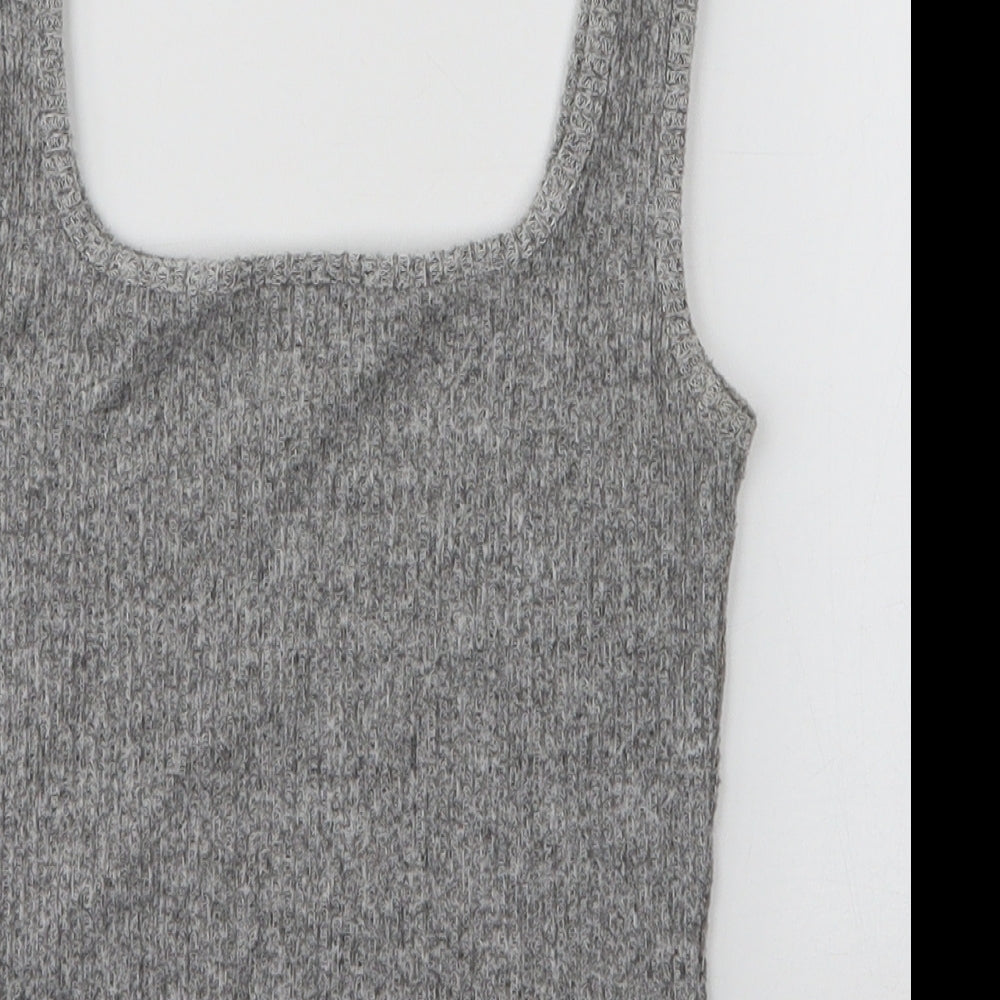 Topshop Womens Grey  Viscose Cropped Tank Size XS Round Neck
