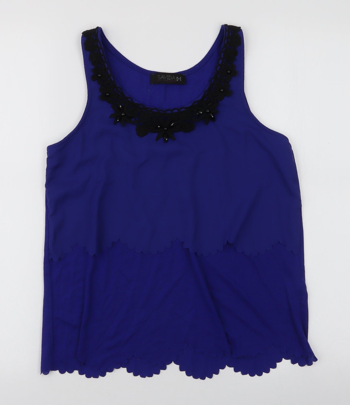 Savida Womens Blue  Polyester Camisole Blouse Size 10 Round Neck
