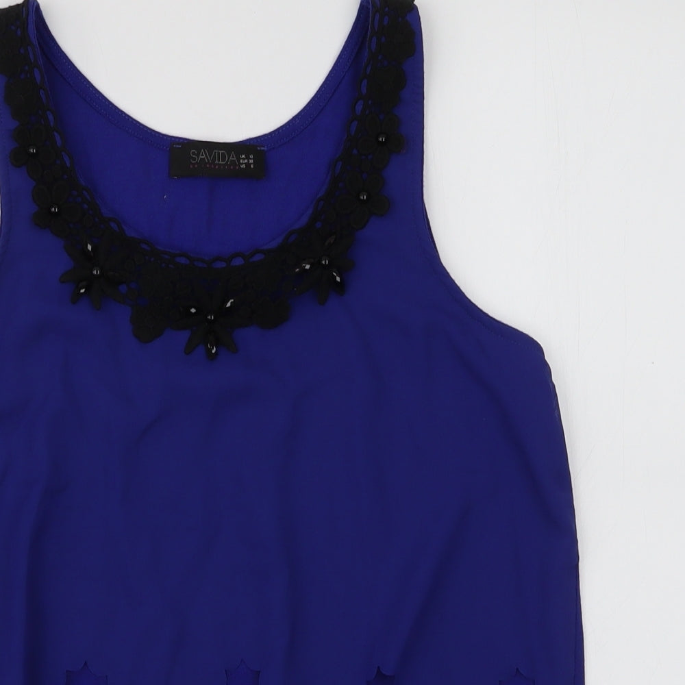 Savida Womens Blue  Polyester Camisole Blouse Size 10 Round Neck