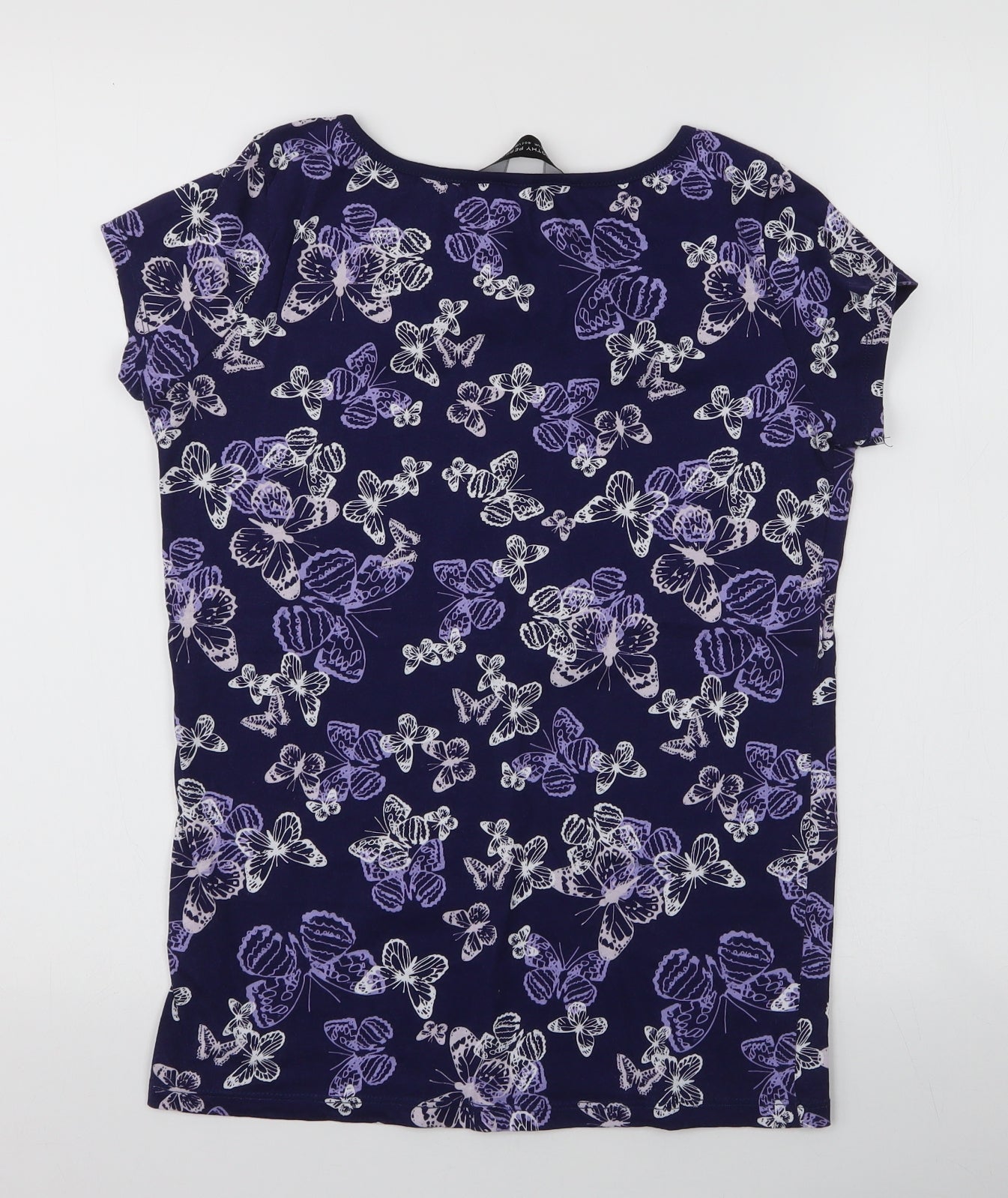 Dorothy Perkins Womens Blue Floral 100% Cotton Jersey T-Shirt Size 12 Round Neck - Butterflies