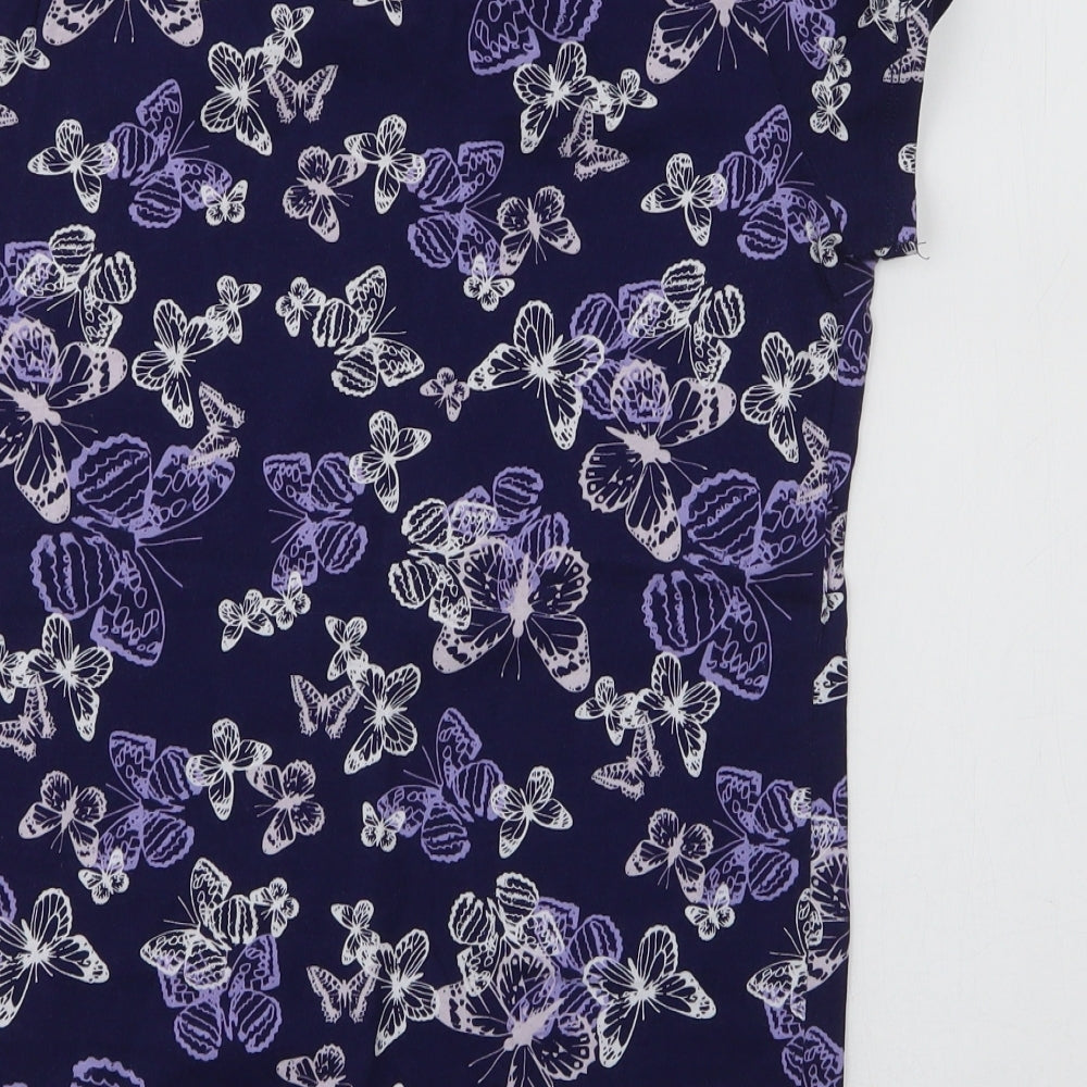 Dorothy Perkins Womens Blue Floral 100% Cotton Jersey T-Shirt Size 12 Round Neck - Butterflies