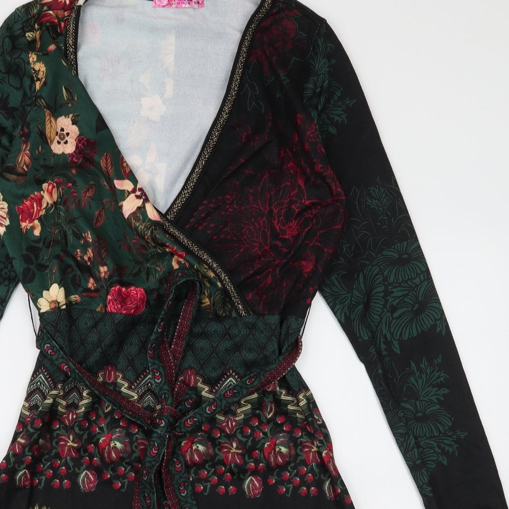 Idees Womens Multicoloured Floral Polyester Skater Dress  Size S  V-Neck Pullover
