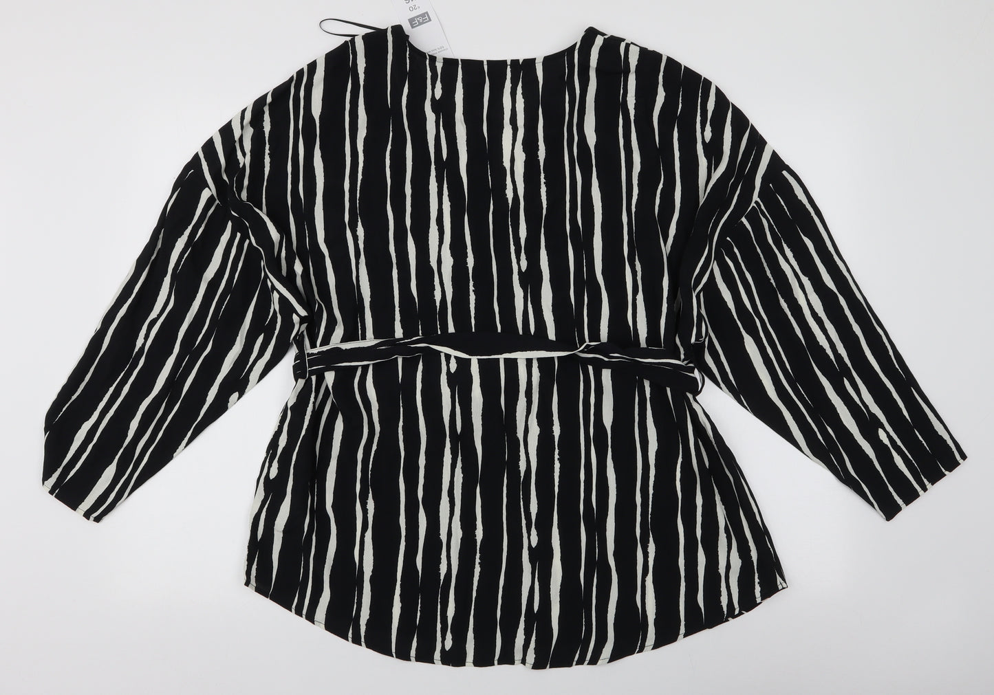 F&F Womens Black Striped Viscose Basic Blouse Size 14 V-Neck