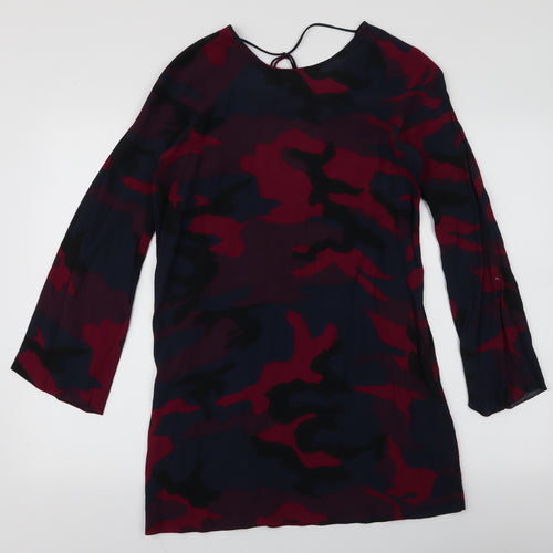 Zara Womens Multicoloured Camouflage Polyester A-Line  Size S  Round Neck Tie