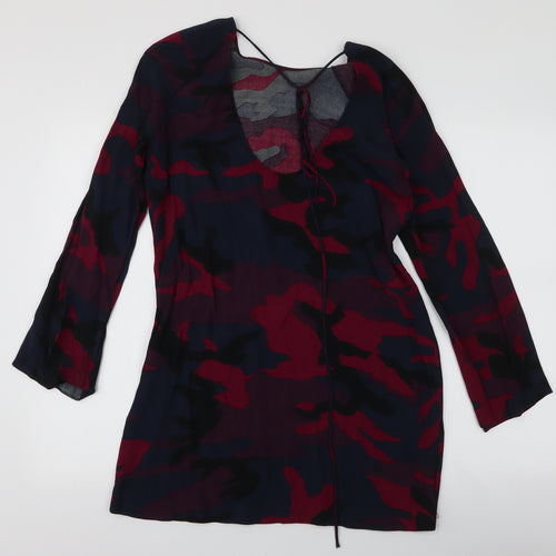 Zara Womens Multicoloured Camouflage Polyester A-Line  Size S  Round Neck Tie