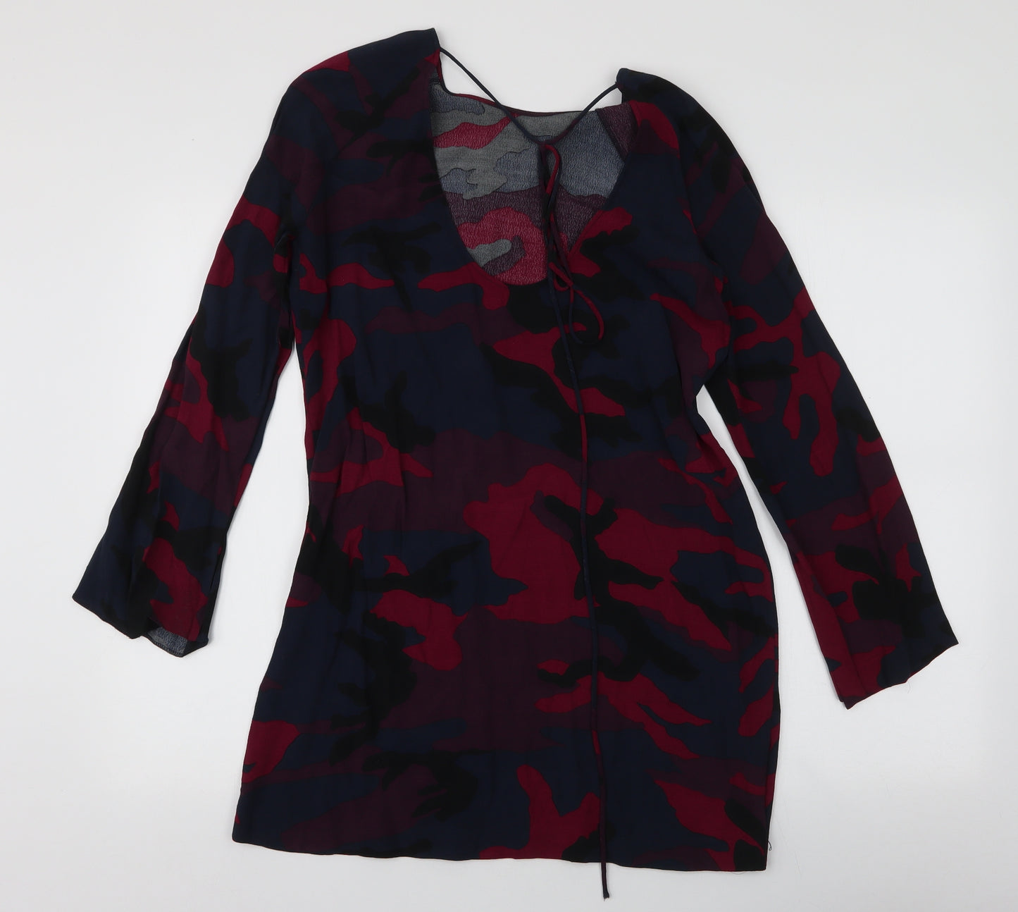 Zara Womens Multicoloured Camouflage Polyester A-Line  Size S  Round Neck Tie