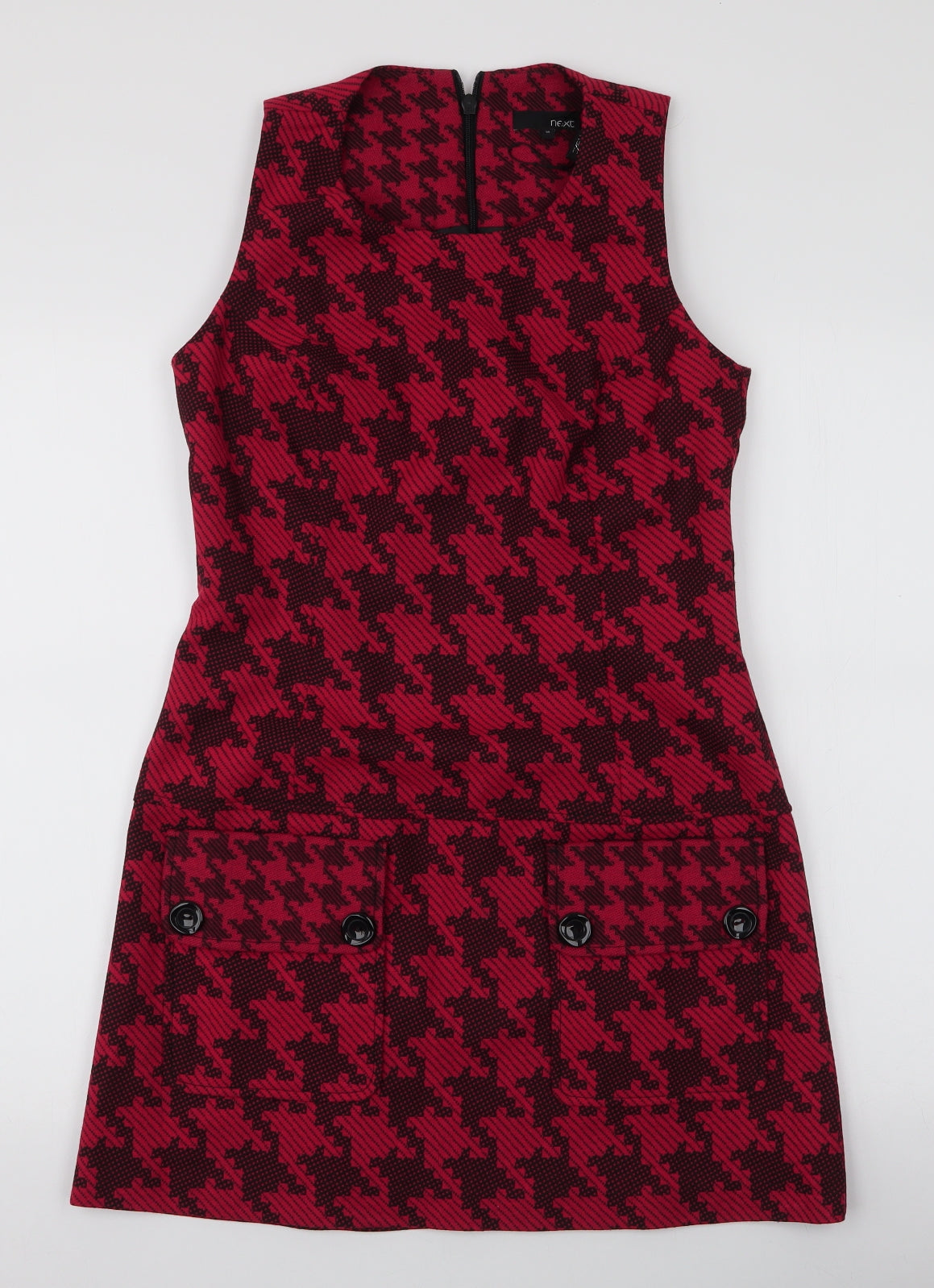 NEXT Womens Red Houndstooth Cotton A-Line  Size 10  Round Neck Zip