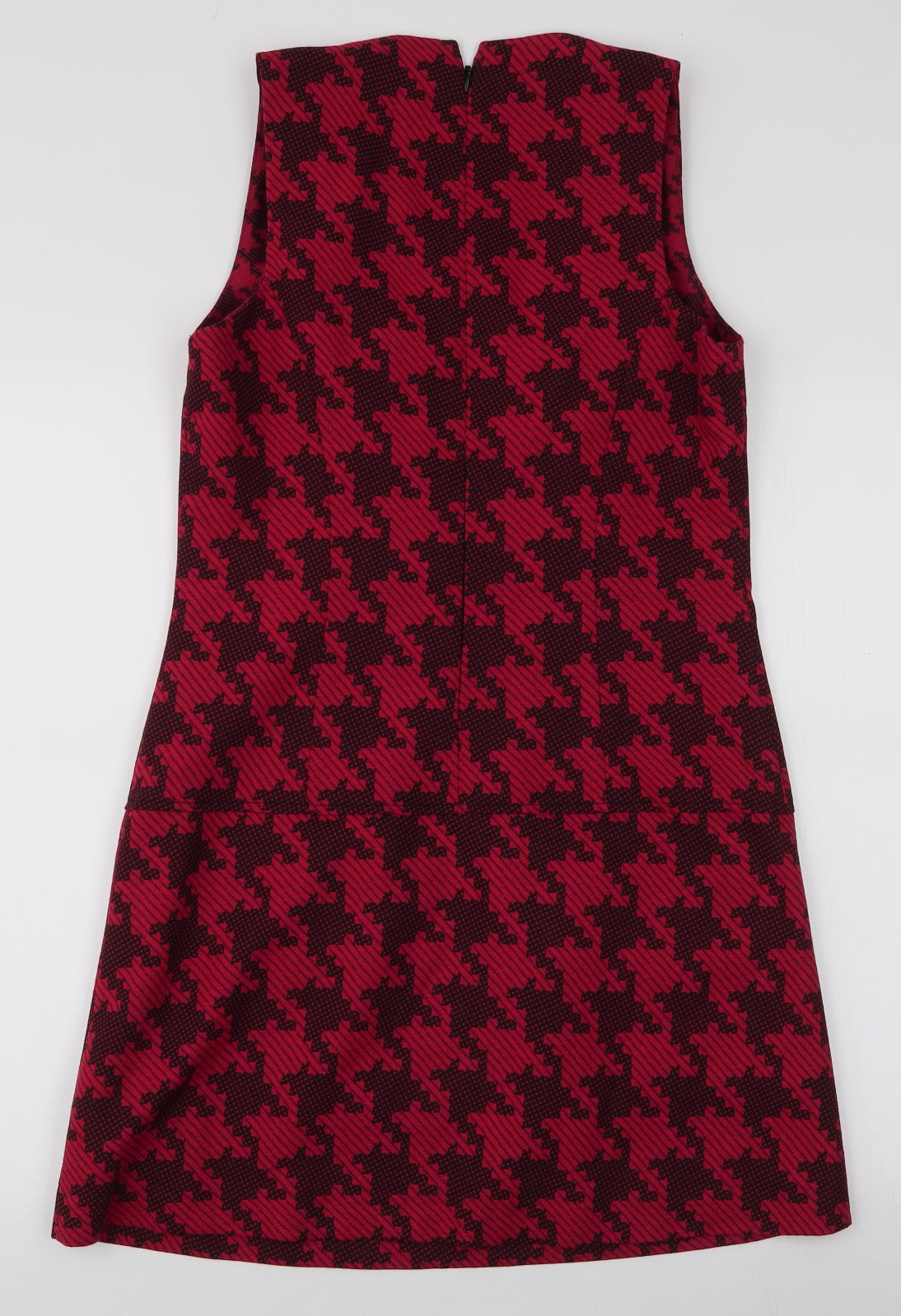 NEXT Womens Red Houndstooth Cotton A-Line  Size 10  Round Neck Zip