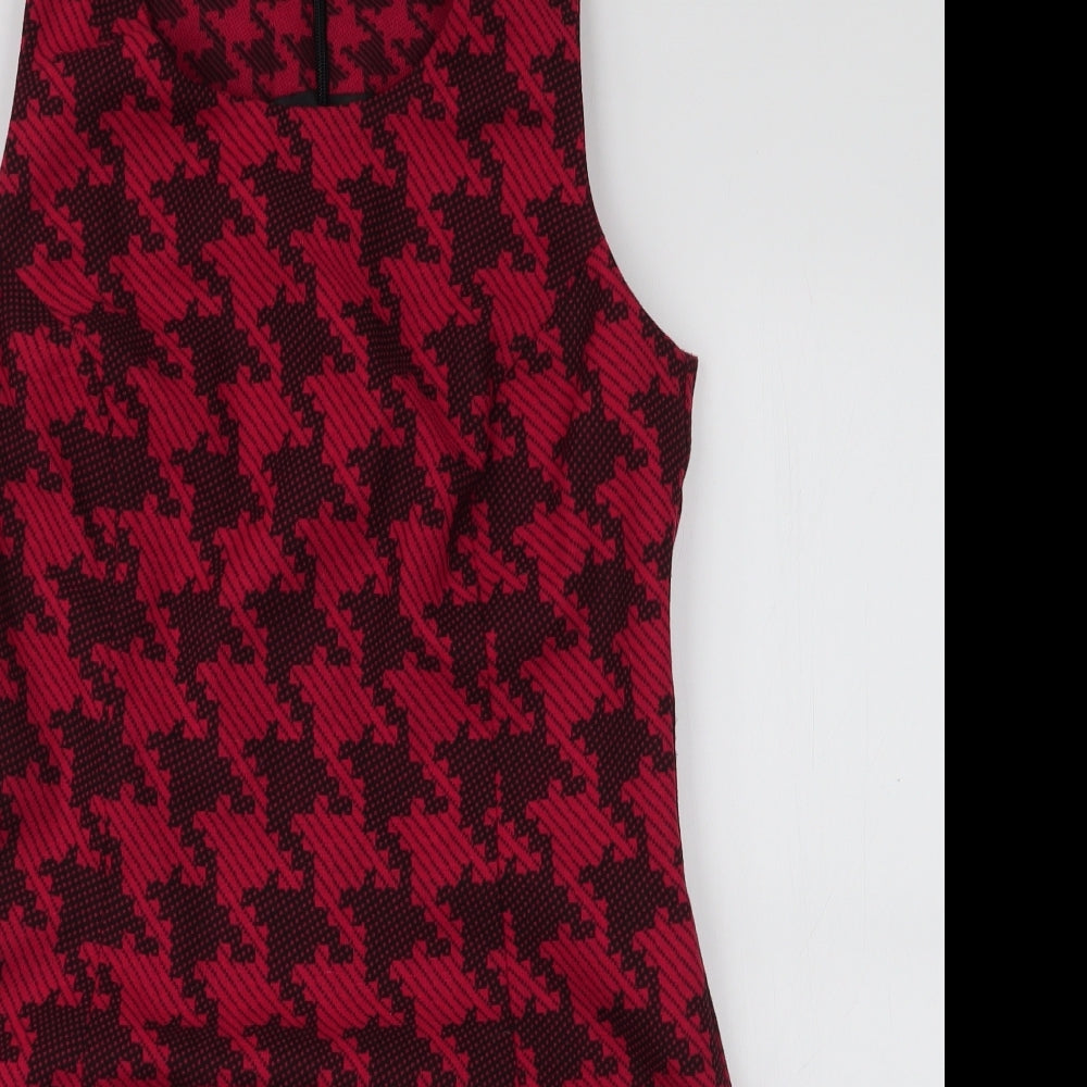NEXT Womens Red Houndstooth Cotton A-Line  Size 10  Round Neck Zip