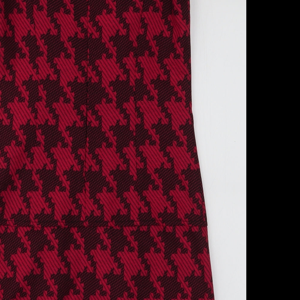NEXT Womens Red Houndstooth Cotton A-Line  Size 10  Round Neck Zip