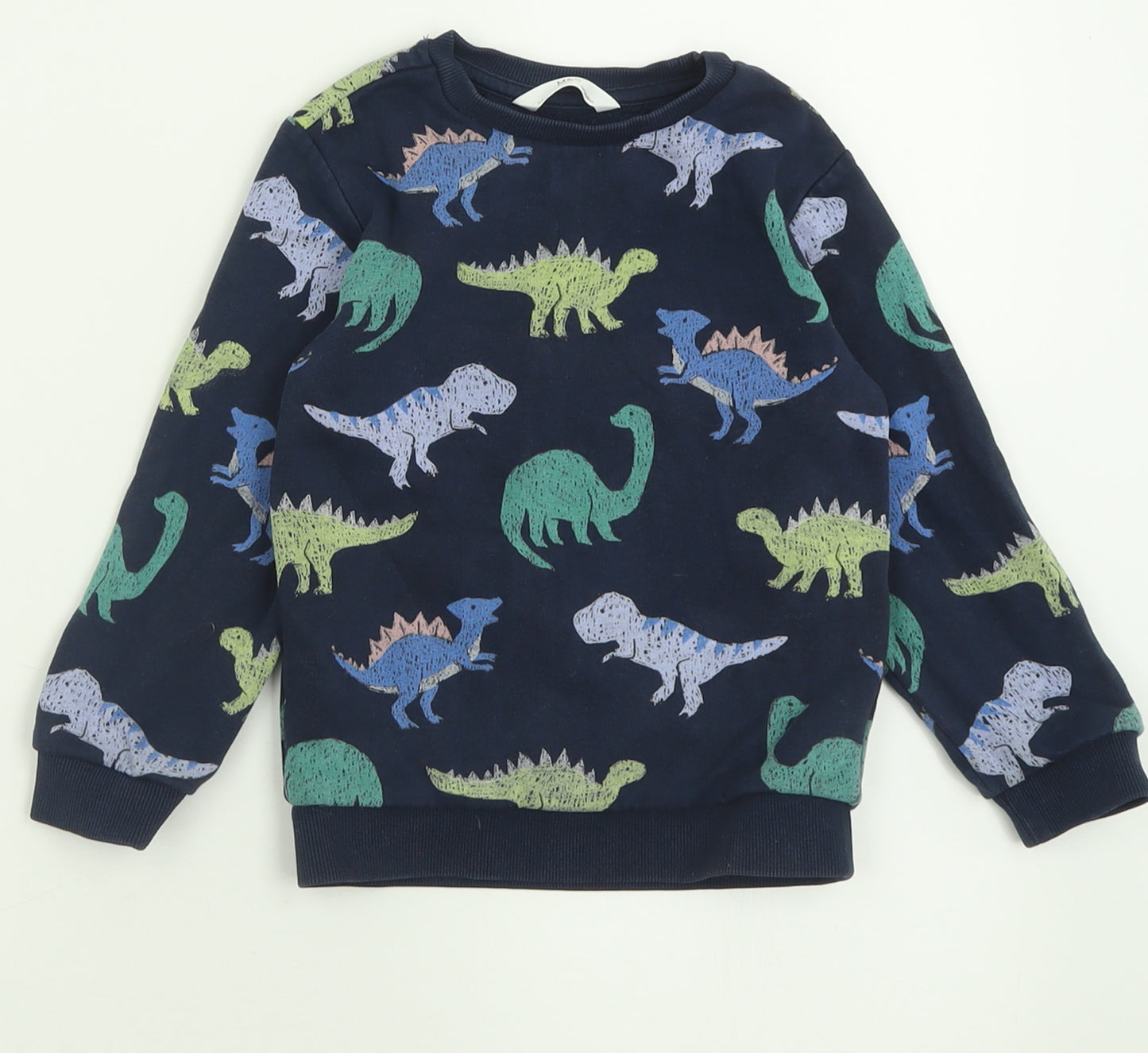 Marks and Spencer Boys Blue Geometric Cotton Pullover Sweatshirt Size 3-4 Years  Pullover - DInosaurs