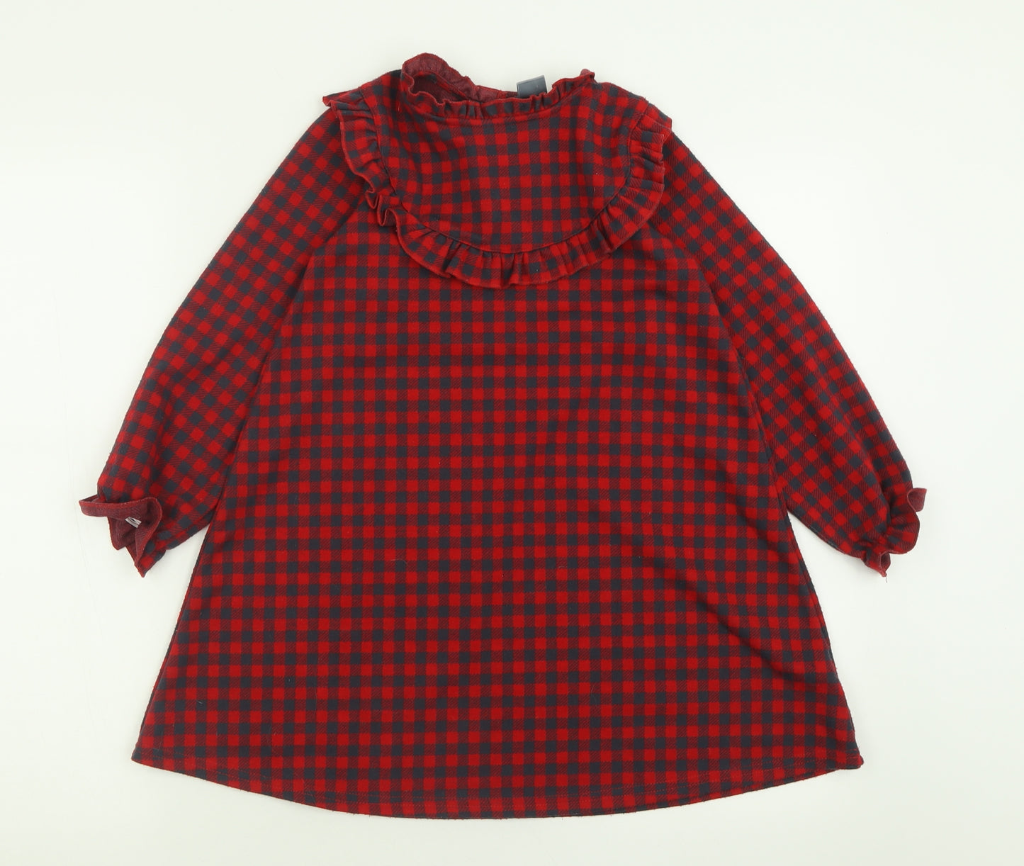 NEXT Girls Red Check Polyester A-Line  Size 6-7 Years  Crew Neck Button