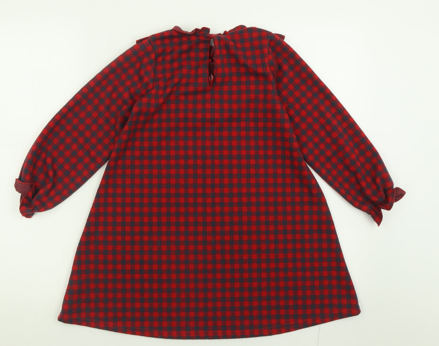NEXT Girls Red Check Polyester A-Line  Size 6-7 Years  Crew Neck Button