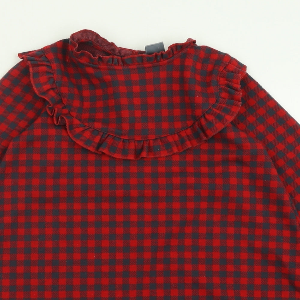 NEXT Girls Red Check Polyester A-Line  Size 6-7 Years  Crew Neck Button