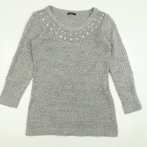George Womens Grey Crew Neck  Acrylic Tunic Jumper Size 10