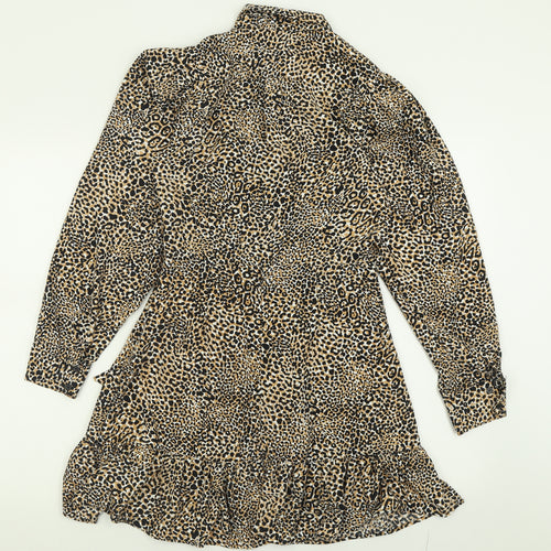 Topshop Womens Brown Animal Print Polyester Fit & Flare  Size 8  Collared Zip