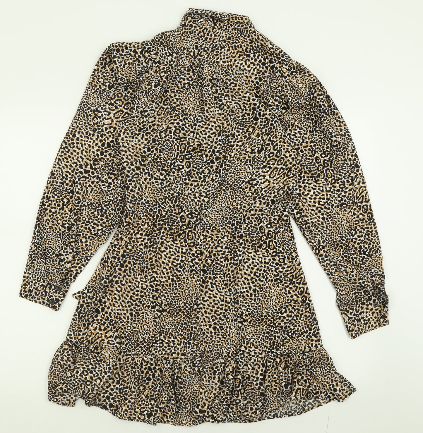 Topshop Womens Brown Animal Print Polyester Fit & Flare  Size 8  Collared Zip