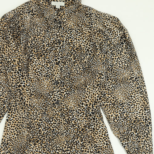 Topshop Womens Brown Animal Print Polyester Fit & Flare  Size 8  Collared Zip