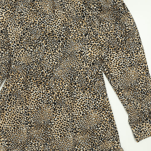 Topshop Womens Brown Animal Print Polyester Fit & Flare  Size 8  Collared Zip