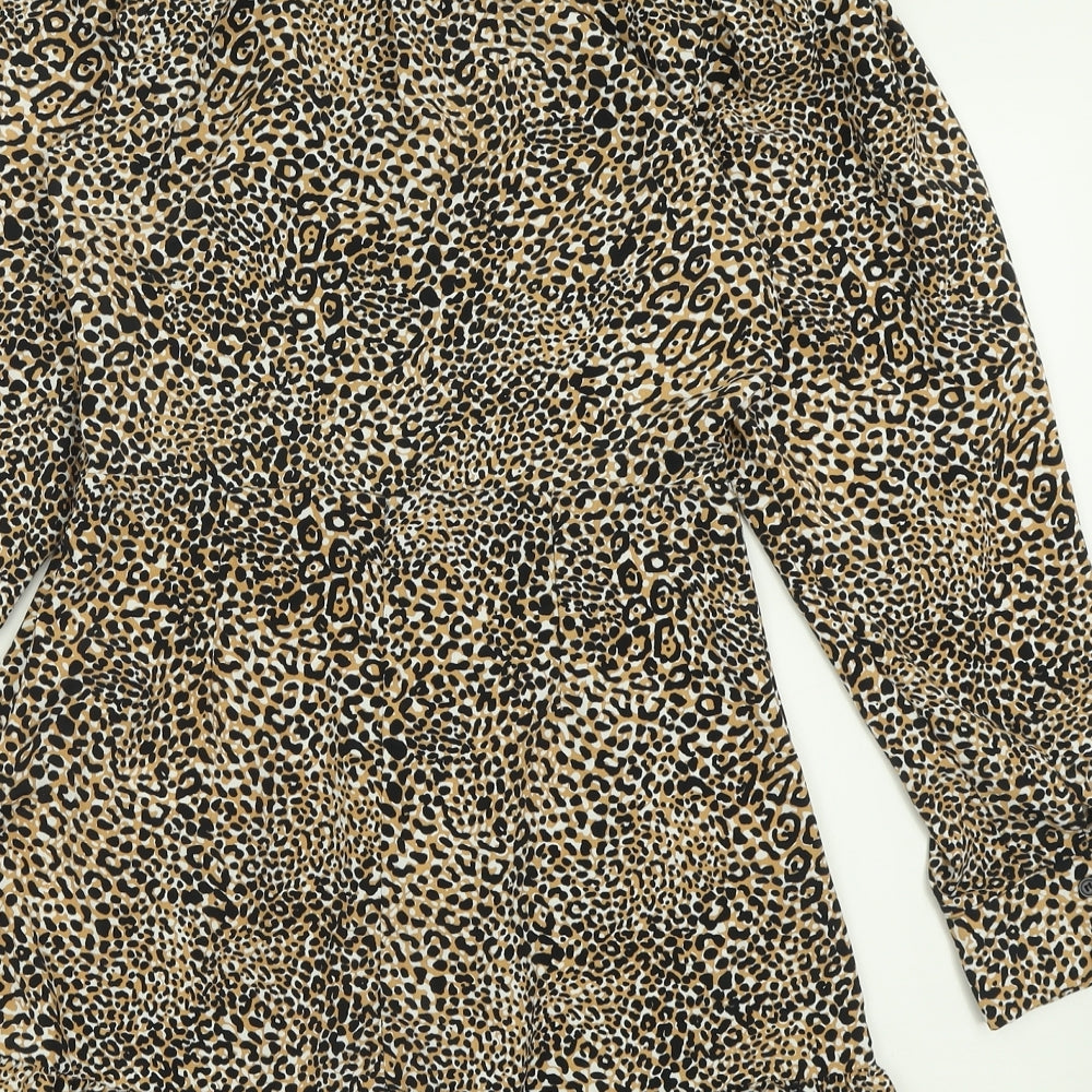 Topshop Womens Brown Animal Print Polyester Fit & Flare  Size 8  Collared Zip