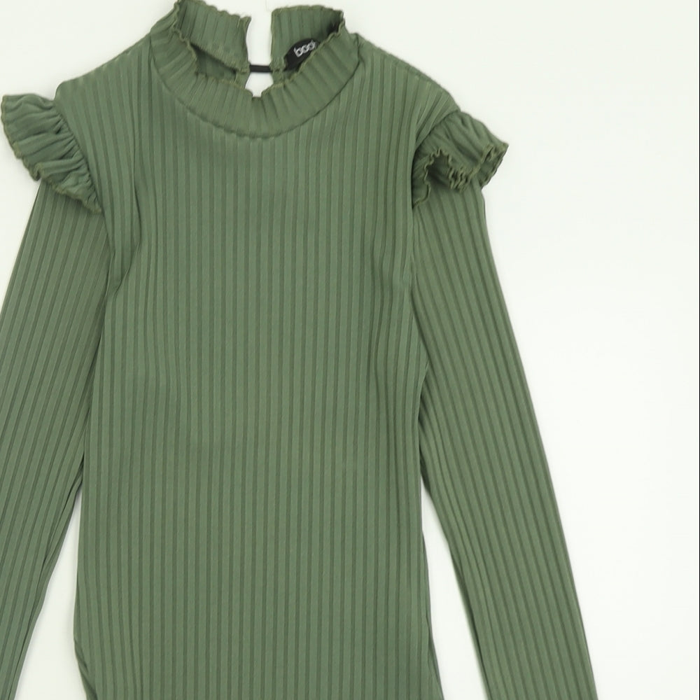 Boohoo Womens Green  Polyester Bodysuit One-Piece Size 6  Button