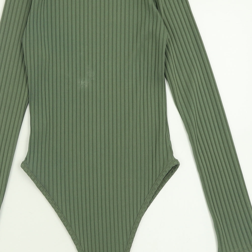 Boohoo Womens Green  Polyester Bodysuit One-Piece Size 6  Button