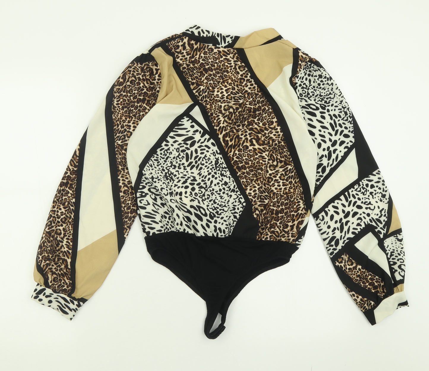 Boohoo Womens Brown Animal Print Polyester Bodysuit One-Piece Size 8  Button