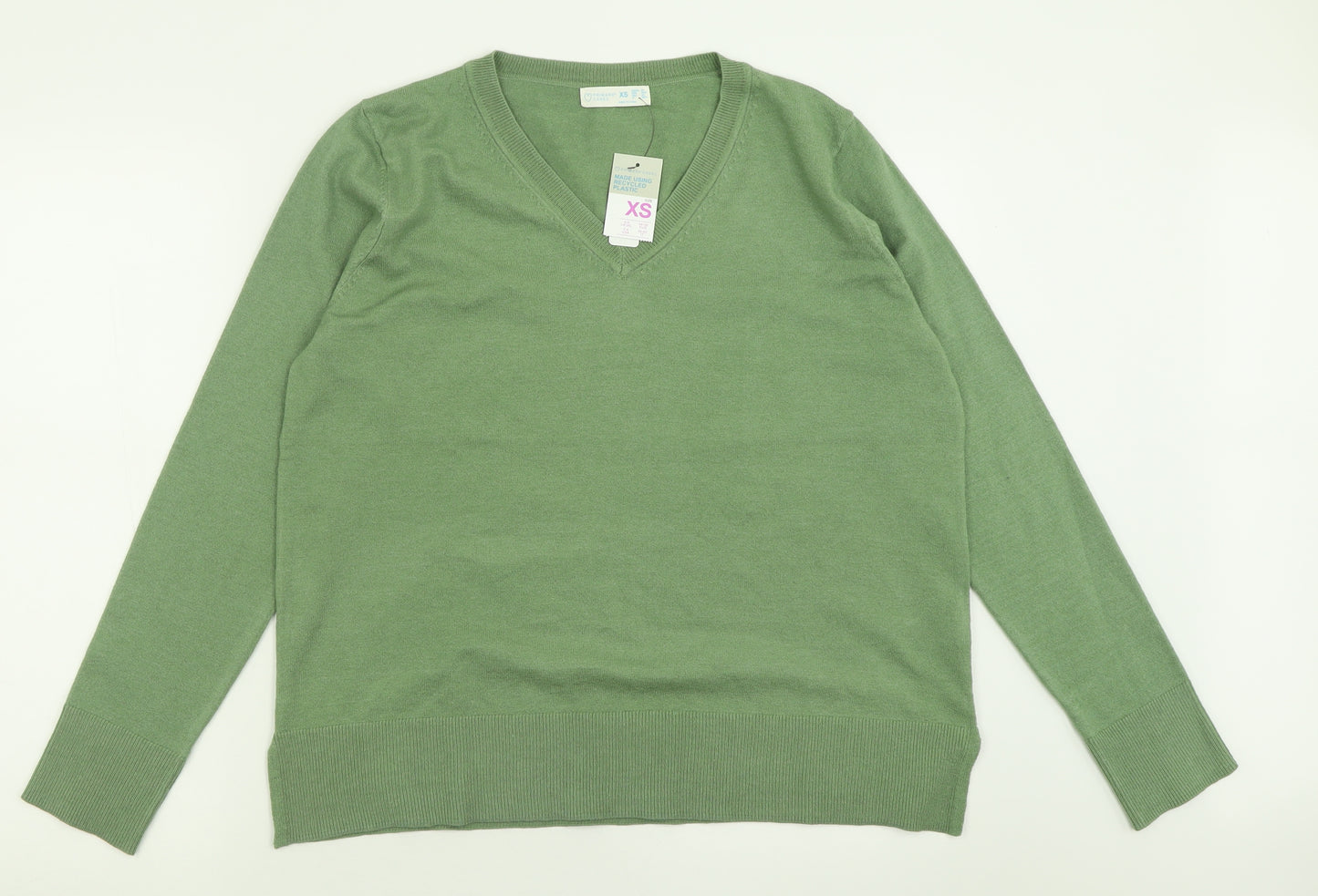 Primark Womens Green V-Neck  Polyester Pullover Jumper Size XS