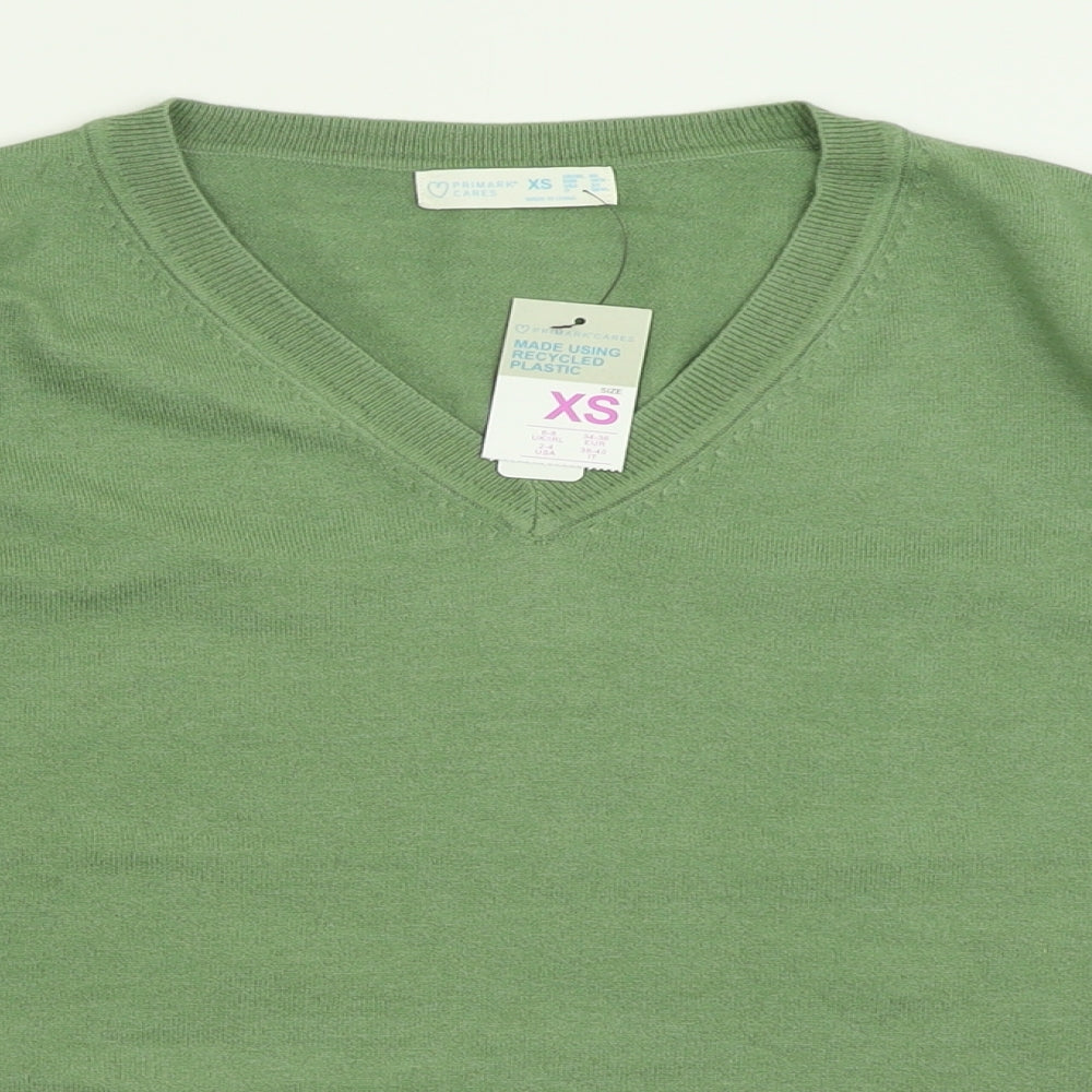 Primark Womens Green V-Neck  Polyester Pullover Jumper Size XS