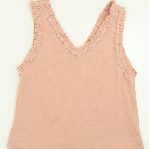 love & co Womens Pink  Cotton Basic Tank Size S V-Neck - Lettuce Edging