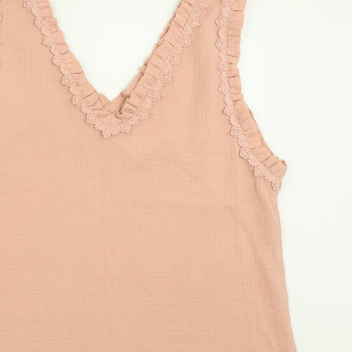 love & co Womens Pink  Cotton Basic Tank Size S V-Neck - Lettuce Edging