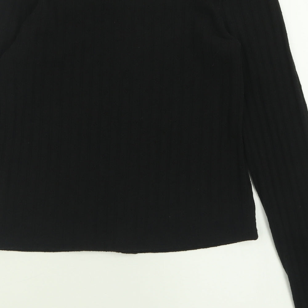 New Look Womens Black Floral Polyester Basic T-Shirt Size 12 Square Neck