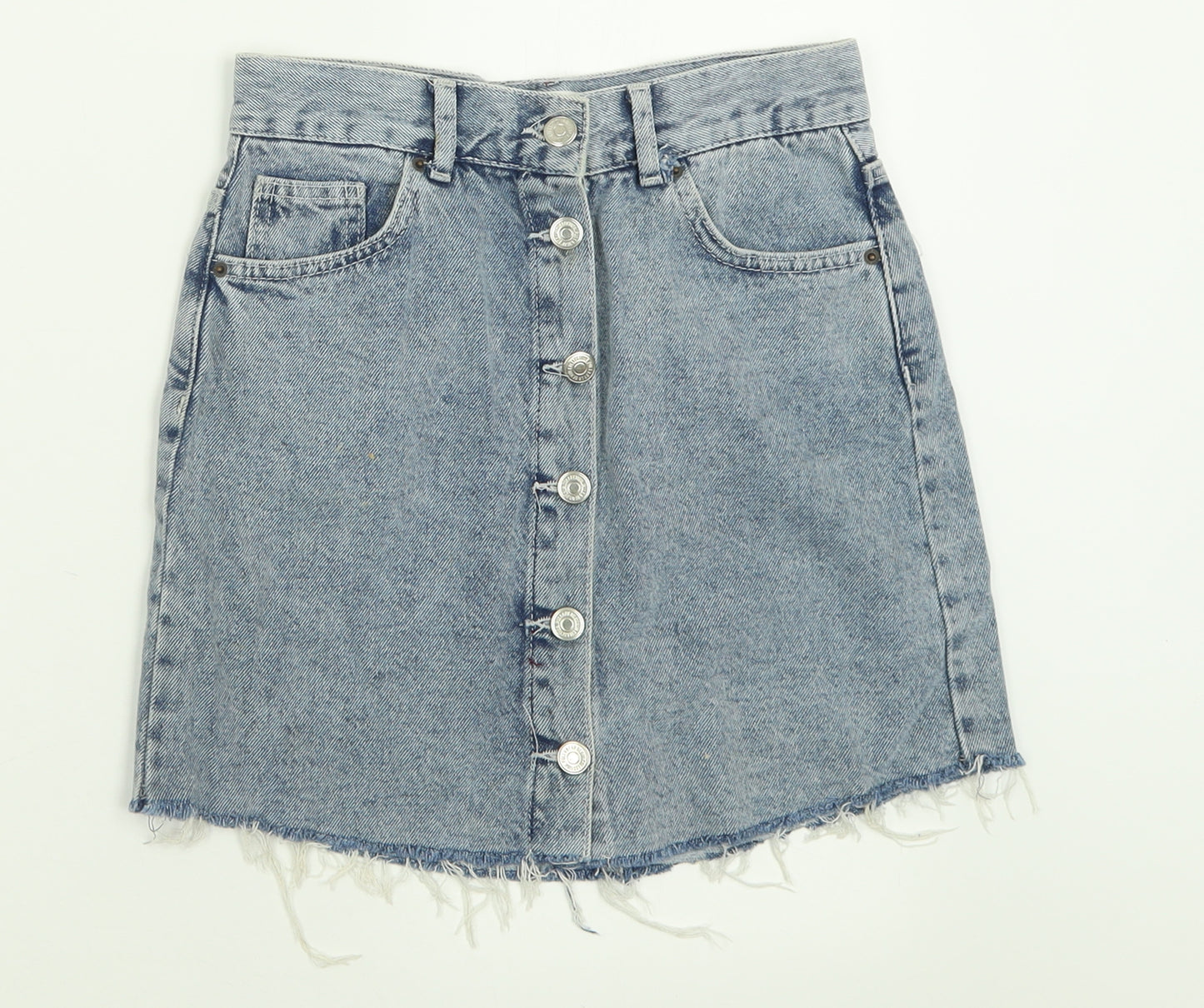 Pull&Bear Womens Blue  Cotton A-Line Skirt Size S   Button