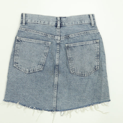 Pull&Bear Womens Blue  Cotton A-Line Skirt Size S   Button