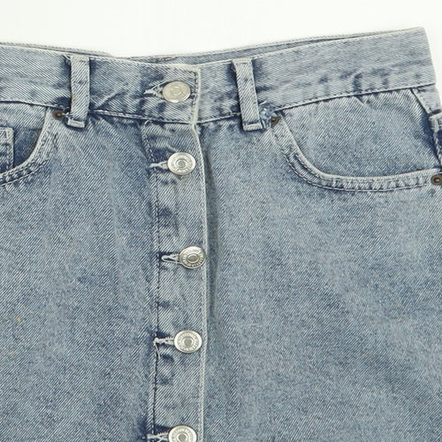 Pull&Bear Womens Blue  Cotton A-Line Skirt Size S   Button