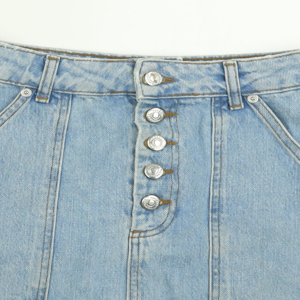 Topshop Womens Blue  Cotton A-Line Skirt Size 6   Button