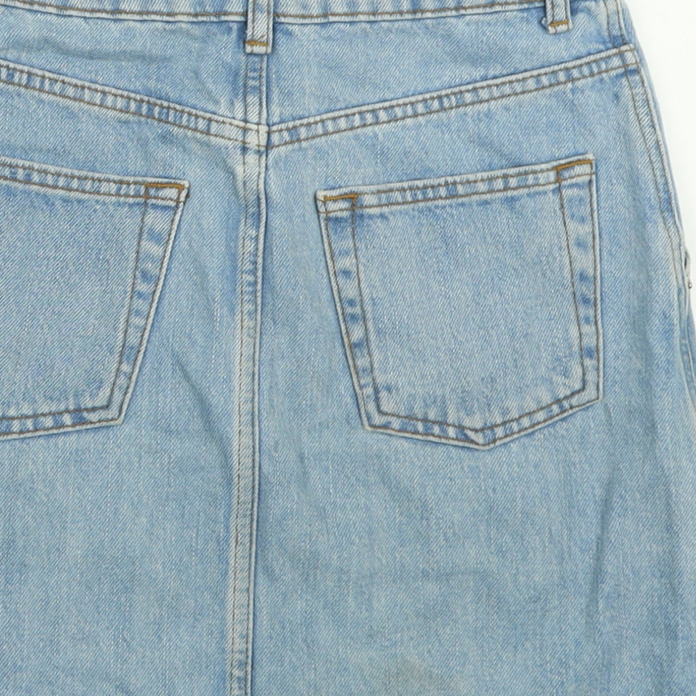 Topshop Womens Blue  Cotton A-Line Skirt Size 6   Button