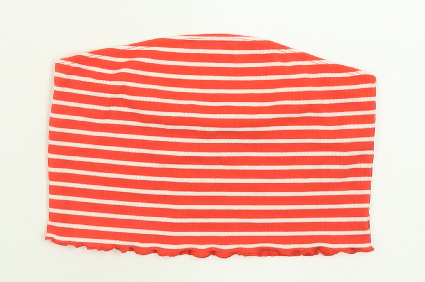 ASOS Womens Red Striped Polyester Cropped Tank Size 10 Off the Shoulder - Bandeau