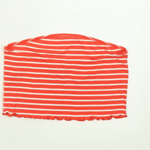 ASOS Womens Red Striped Polyester Cropped Tank Size 10 Off the Shoulder - Bandeau