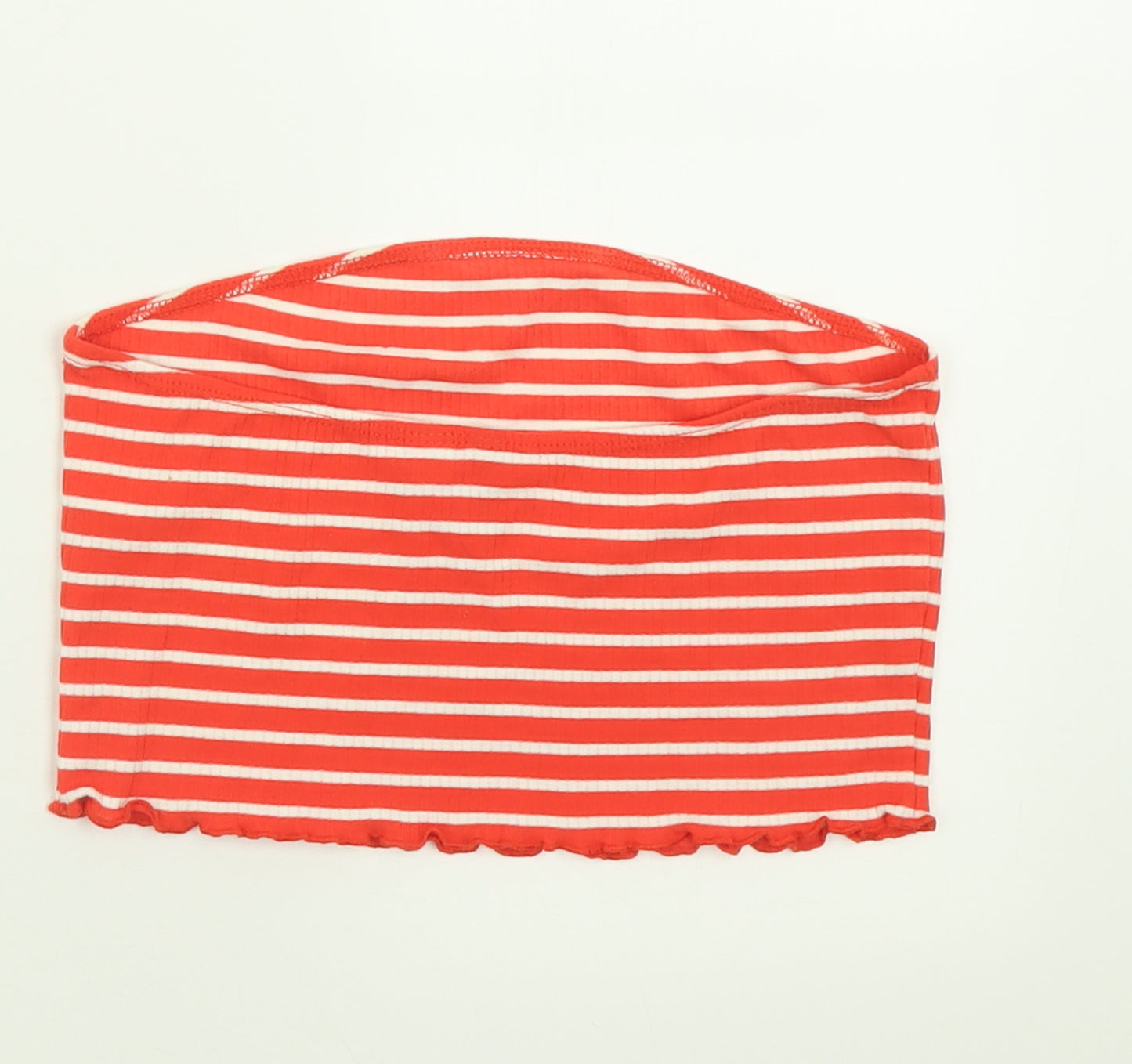 ASOS Womens Red Striped Polyester Cropped Tank Size 10 Off the Shoulder - Bandeau