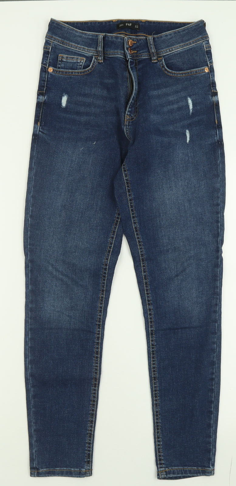 F&F Womens Blue  Cotton Straight Jeans Size 10 L28 in Regular Button
