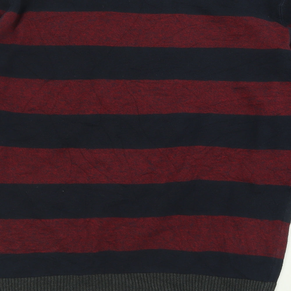 Angelo Litrico Mens Red Crew Neck Striped Cotton Pullover Jumper Size M