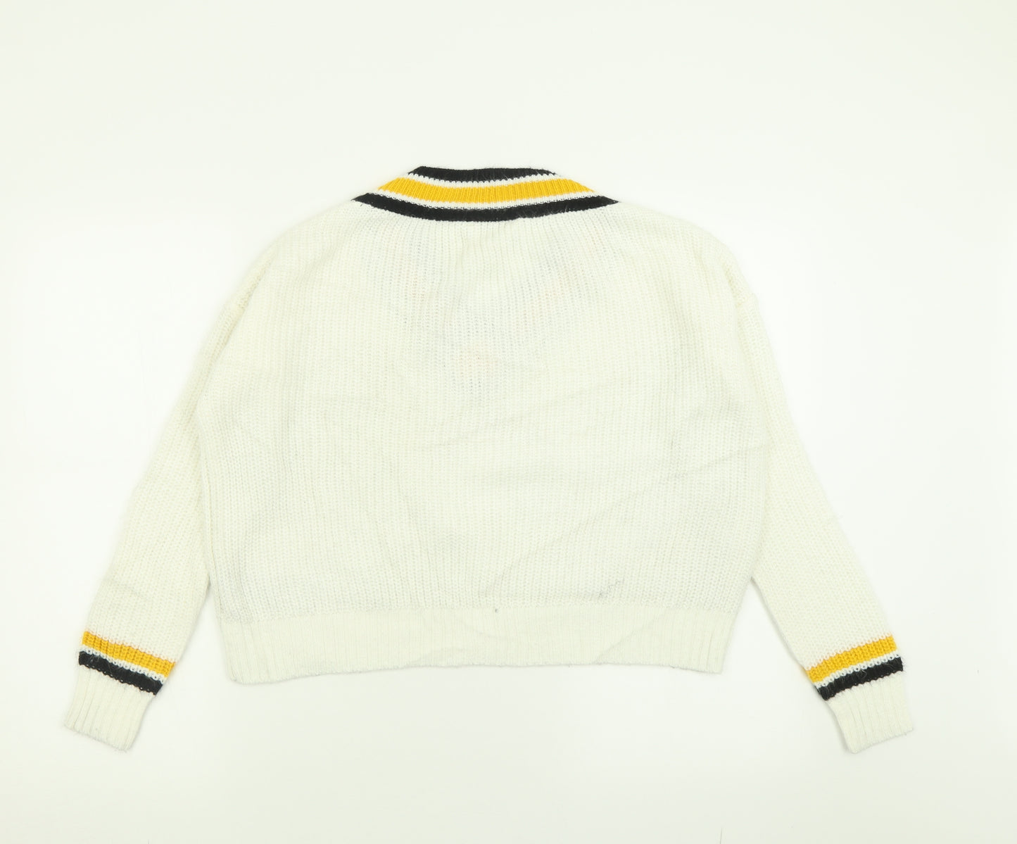 Miss Selfridge Womens White V-Neck  Acrylic Pullover Jumper Size 6