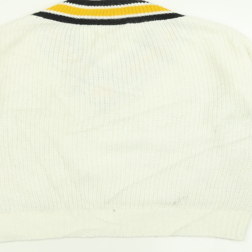 Miss Selfridge Womens White V-Neck  Acrylic Pullover Jumper Size 6