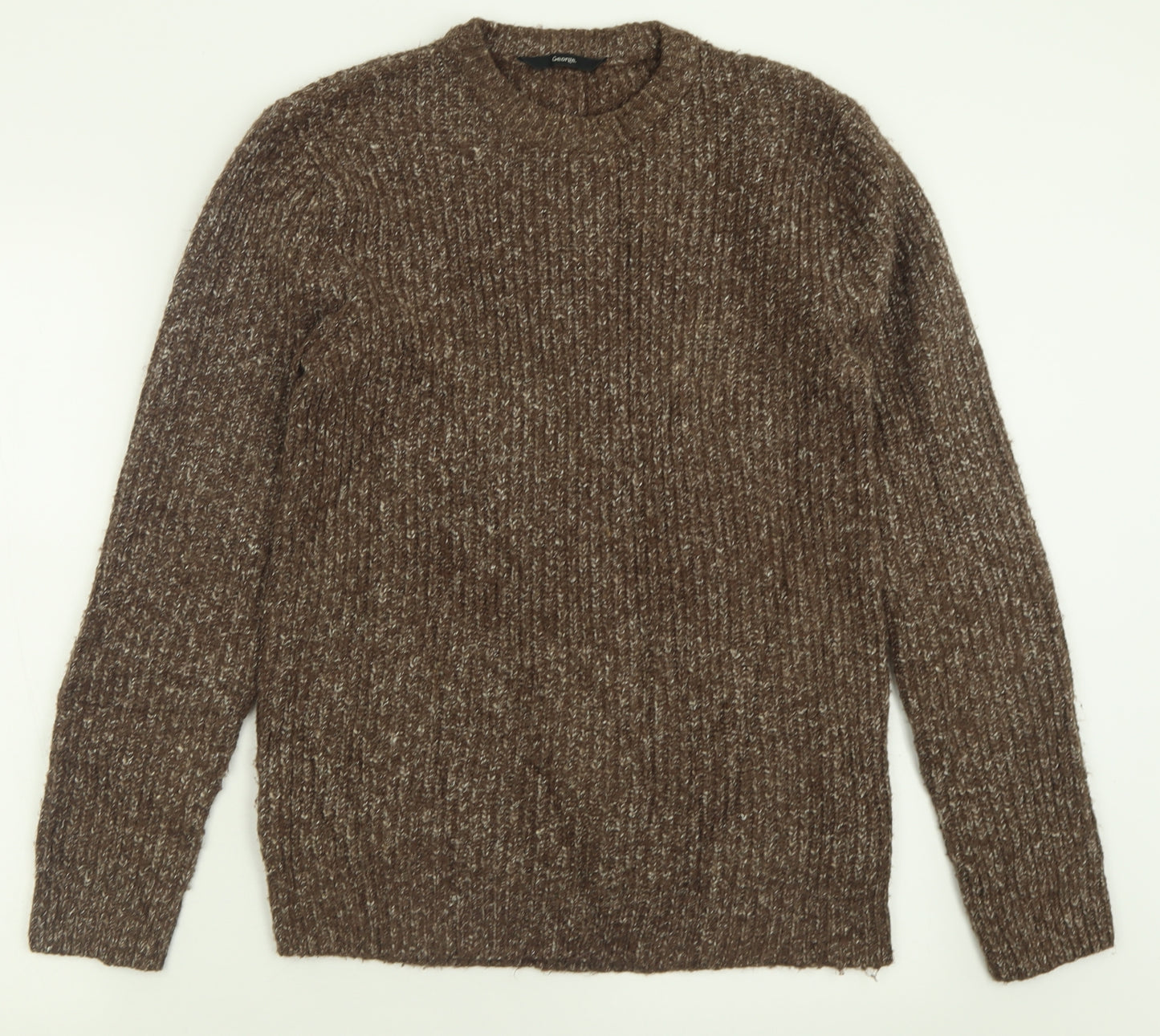 George Mens Brown Crew Neck  Acrylic Pullover Jumper Size S