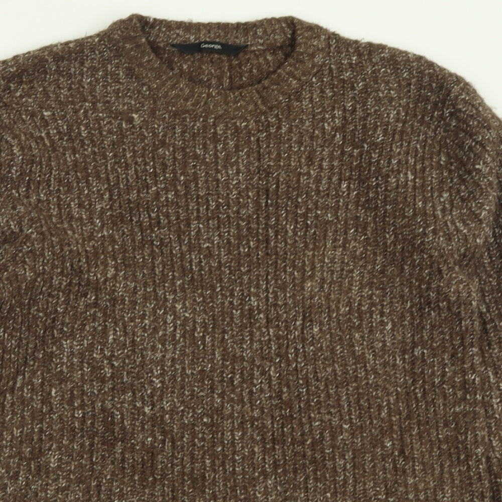 George Mens Brown Crew Neck  Acrylic Pullover Jumper Size S