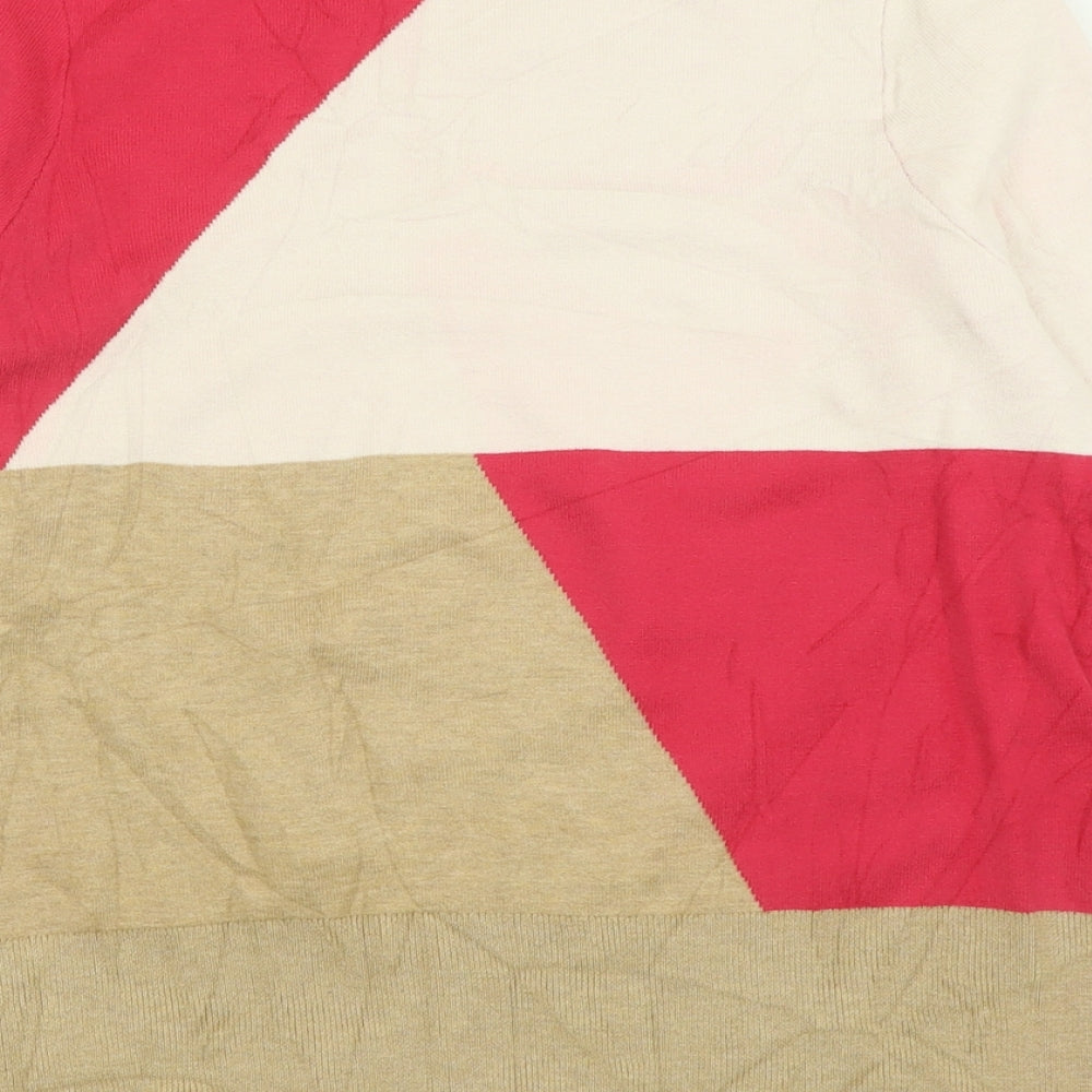 Marks and Spencer Womens Pink High Neck Geometric Viscose Pullover Jumper Size 16